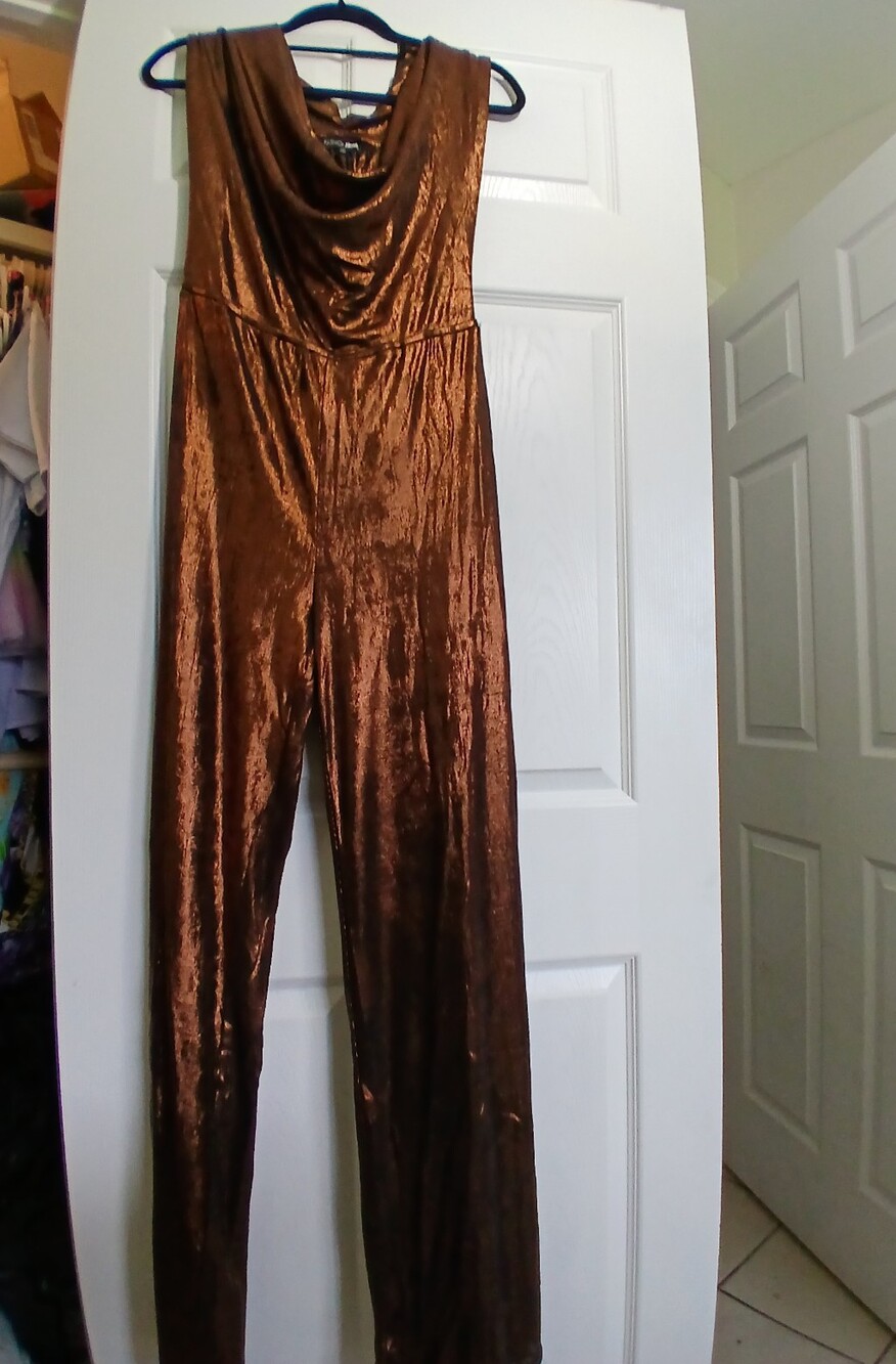 Fashion Nova Bronze Metallic Halter Jumpsuit - Picture 9 of 15